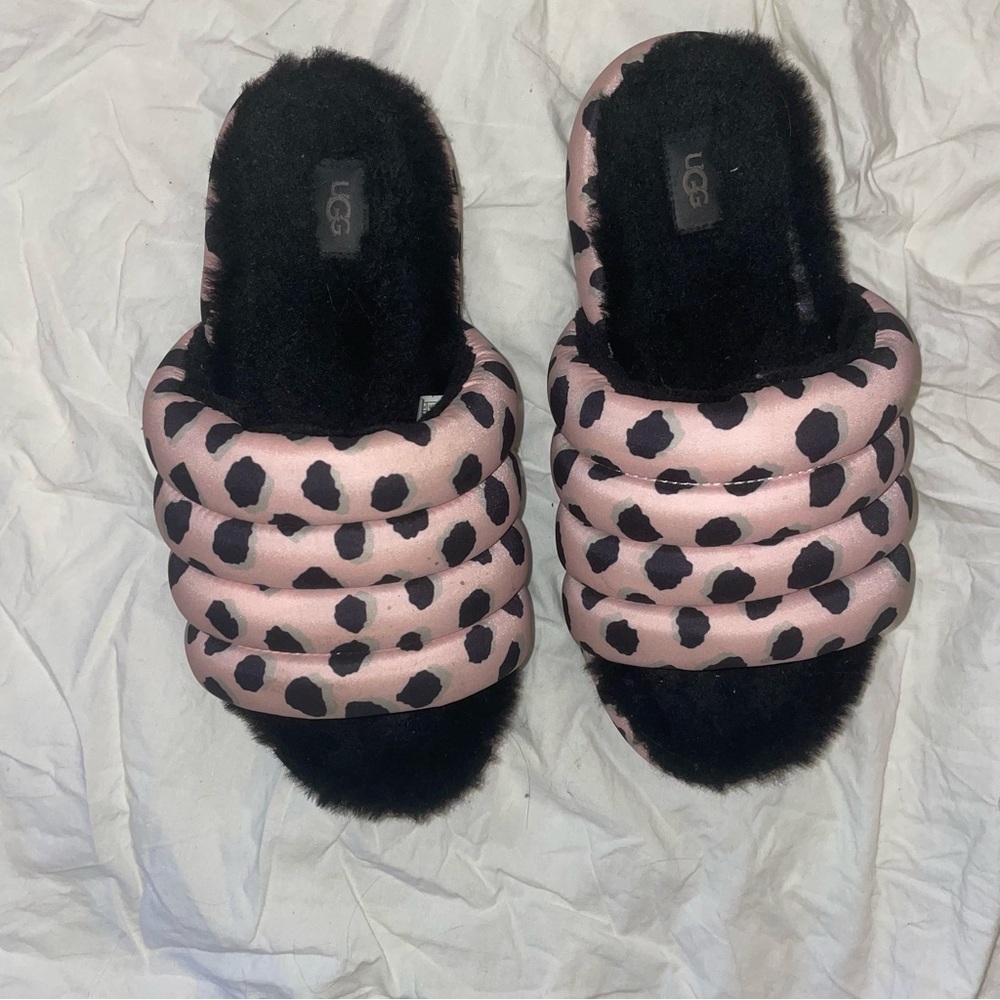 UGG Pink Leopard Quilted Slide Slippers